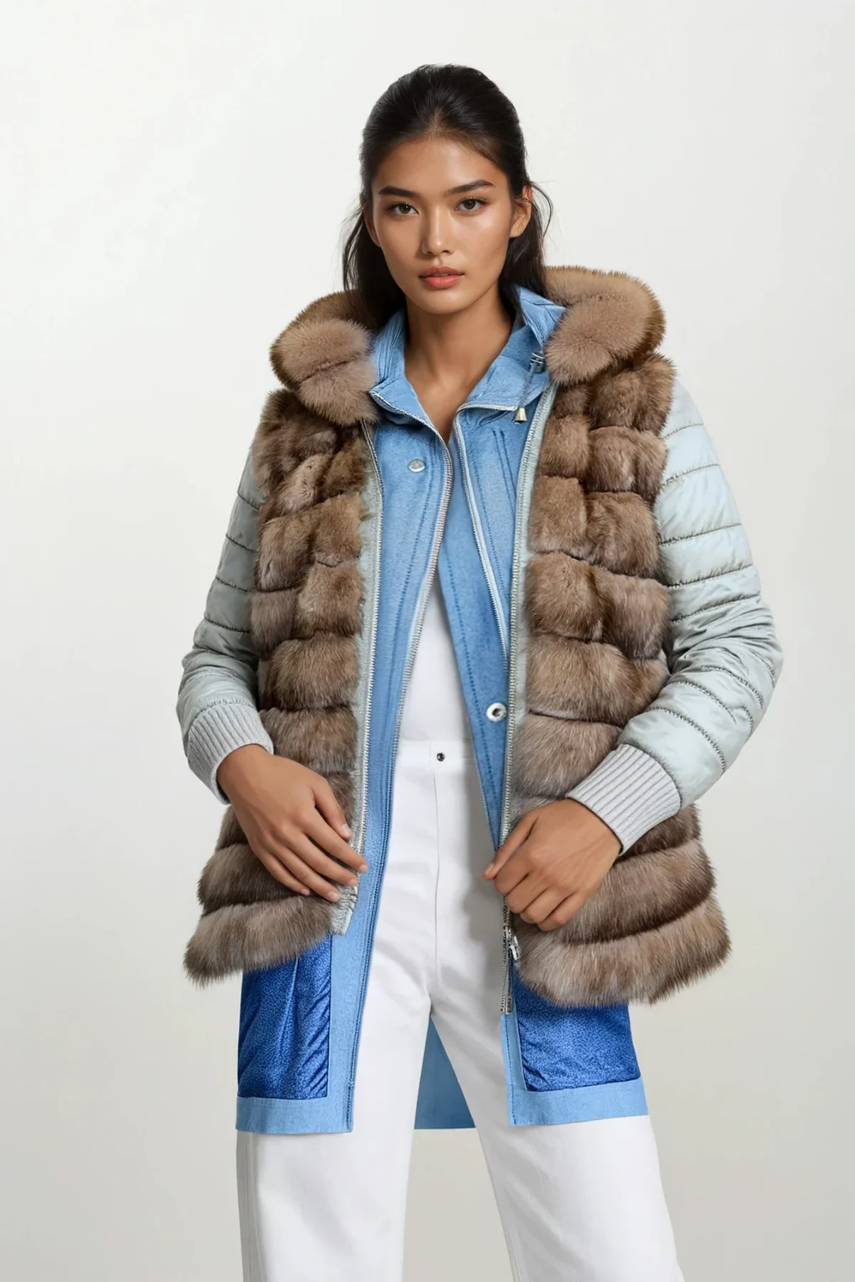 Blue Reverable Sable Hooded Jacket - Image 3