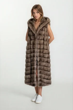 Long Sable Hooded Coat