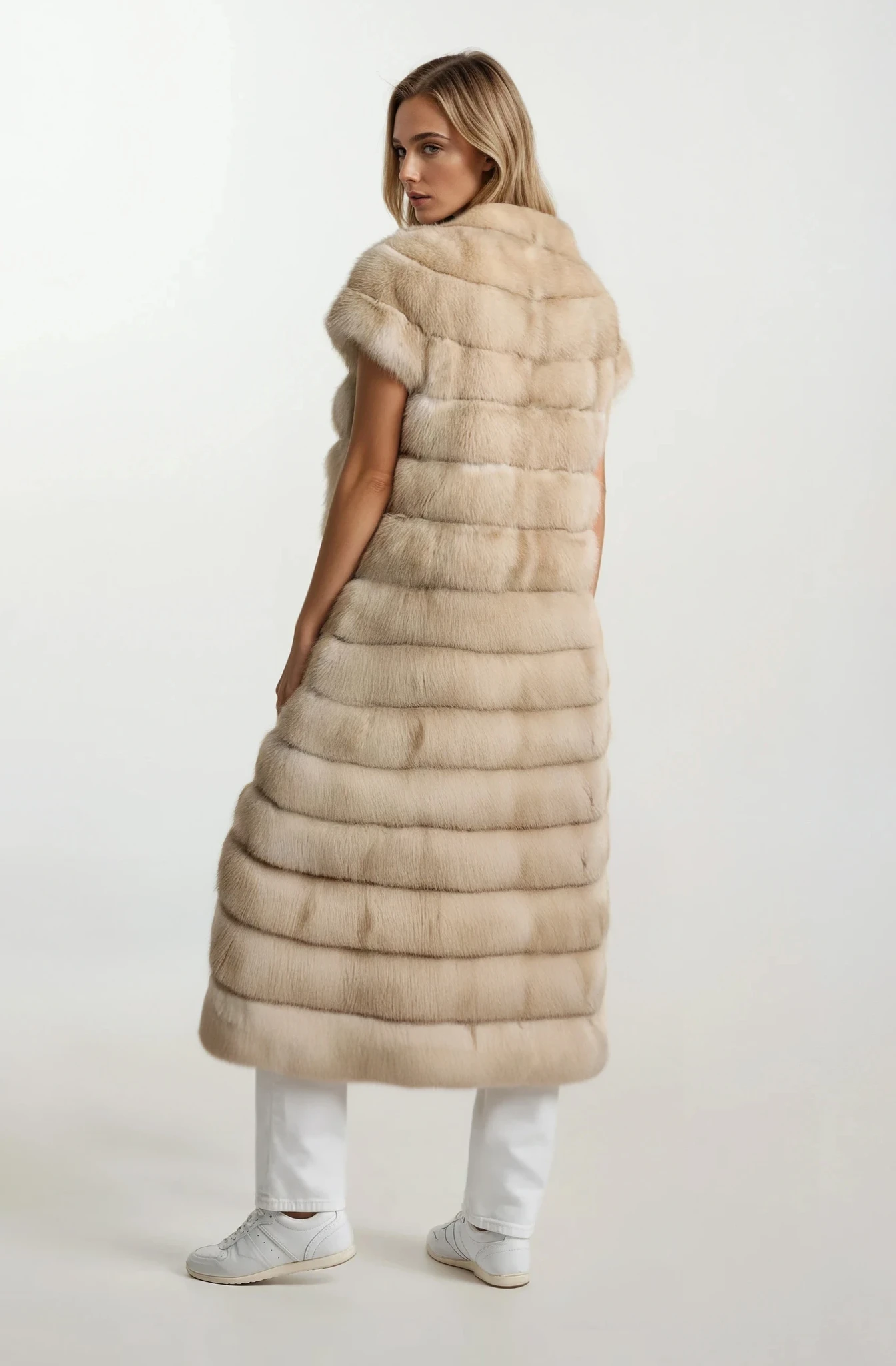 Long Sleeveless Lavender Sable Vest - Image 3