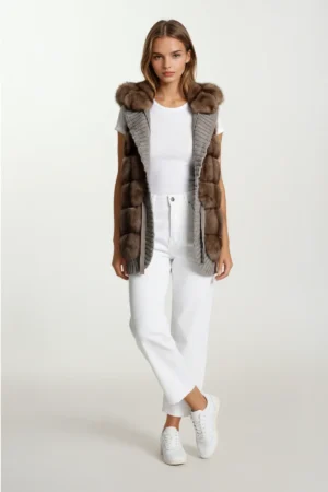 Unique Dark Sable Hooded Vest