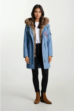 Blue Reverable Sable Hooded Jacket