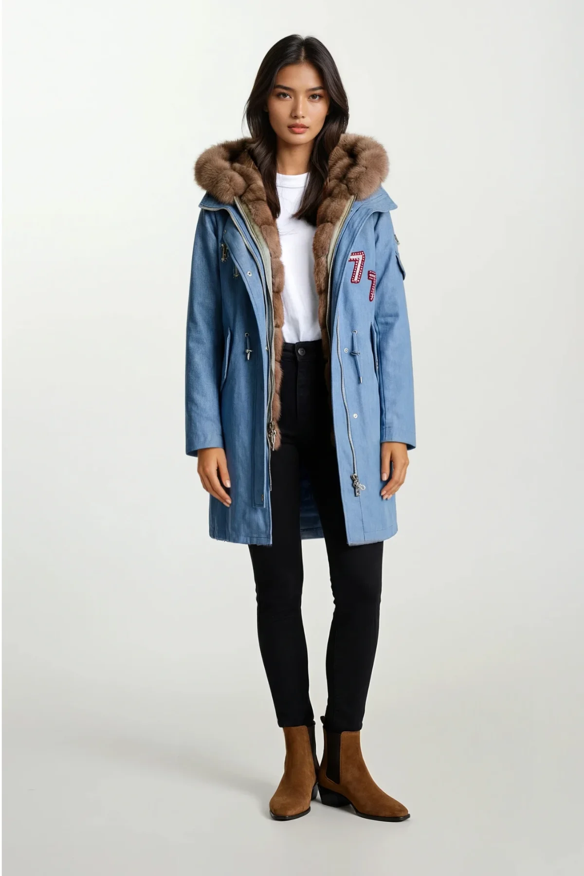 Blue Reverable Sable Hooded Jacket