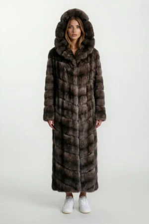 Long Dark Sable Hooded Coat