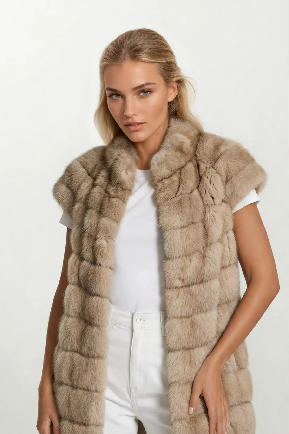 Long Sleeveless Lavender Sable Vest